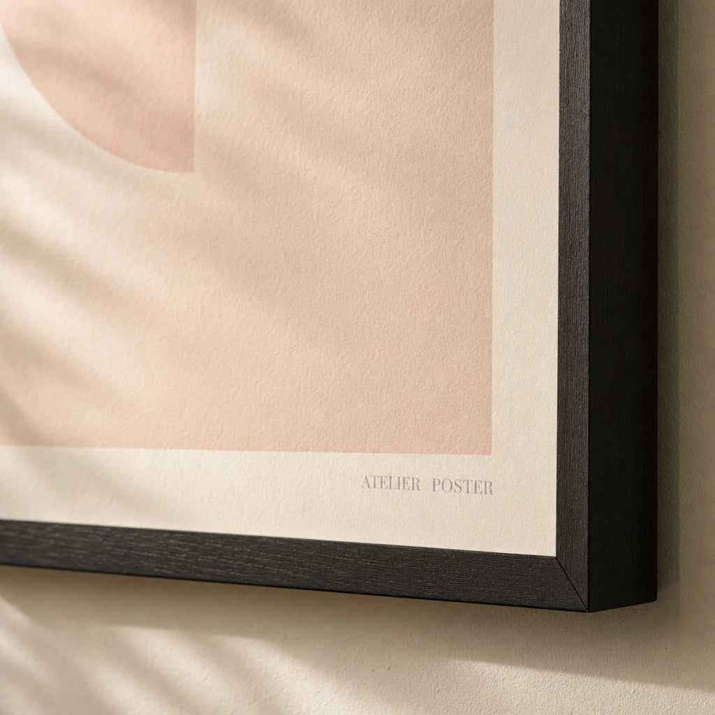Pale Pink Half-Moon Soft Poster — Pale pink half-moon soft pastel feminine minimalist, close-up detail of print, Atelier Poster