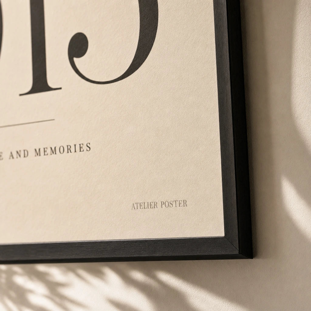 Anniversary Date Custom Poster — Personalized anniversary date elegant Playfair serif milestone, close-up detail of print, Atelier Poster
