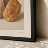 Bohemian Crystal Cluster Poster — Rose quartz smoky quartz citrine cluster in warm tones, close-up detail of print, Atelier Poster