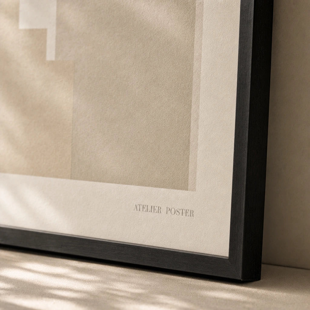 All Cream Tonal Three Gallery Poster — Three-print all-cream tonal serene graduated neutral set, close-up detail of print, Atelier Poster