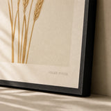 Wheat Stalks Poster — Five tall golden wheat stalks gathered upright on cream, close-up detail of print, Atelier Poster
