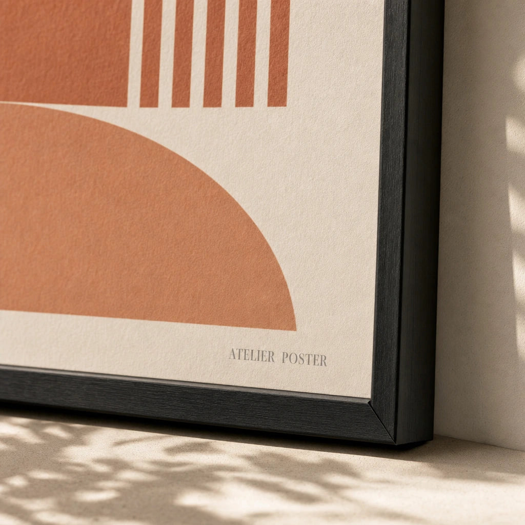 All Terracotta Tonal Three Gallery Poster — Three-print all-terracotta tonal monochromatic graduated set, close-up detail of print, Atelier Poster