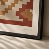 Kilim Pattern Detail Poster — Turkish kilim stepped diamonds in warm red and ochre, close-up detail of print, Atelier Poster
