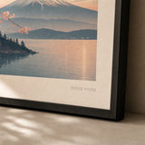 Tokyo Mt Fuji Poster — Japanese woodblock-style Mt Fuji with cherry blossoms, close-up detail of print, Atelier Poster