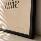 Rest Is Productive Poster — Elegant serif italic 'rest is productive' wellness mantra, close-up detail of print, Atelier Poster