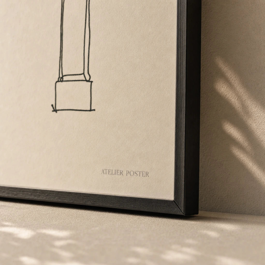 Architectural Arch Line Poster — Single-line Roman archway sketch in black on cream, close-up detail of print, Atelier Poster