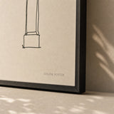 Architectural Arch Line Poster — Single-line Roman archway sketch in black on cream, close-up detail of print, Atelier Poster
