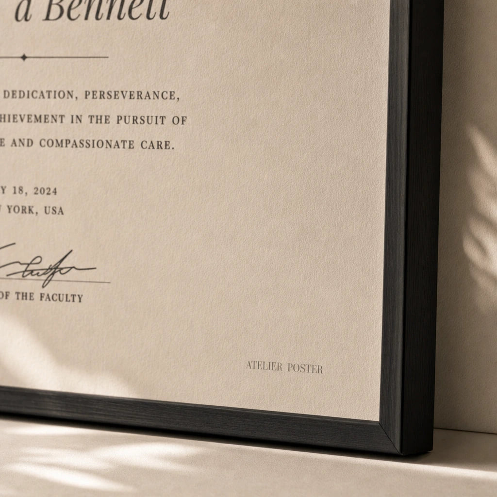 Custom Achievement Custom Poster — Personalized achievement custom milestone elegant Playfair, close-up detail of print, Atelier Poster