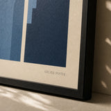 All Navy Tonal Three Gallery Poster — Three-print all-navy tonal moody graduated dark set, close-up detail of print, Atelier Poster