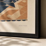 Marrakech Riad Poster — Mid-century Marrakech riad with geometric tile and arches, close-up detail of print, Atelier Poster