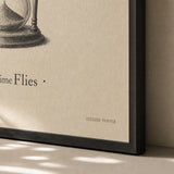 Dark Academia Latin Quote Poster — Tempus Fugit Latin serif dark academia parchment aesthetic, close-up detail of print, Atelier Poster