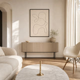 Abstract Curve Composition Poster — Continuous-line abstract organic curve composition in thin black ink, wide room display, Atelier Poster