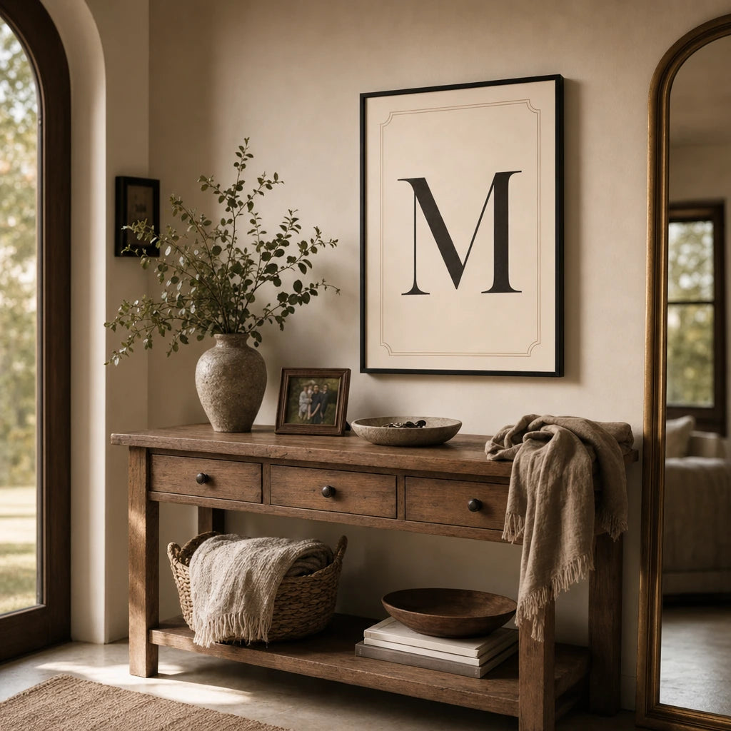Family Initial Monogram Poster — Personalized family initial monogram elegant serif classical, wide room display, Atelier Poster