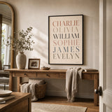 Sibling Names Custom Poster — Personalized sibling names elegant serif typography keepsake, wide room display, Atelier Poster