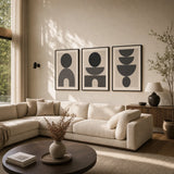 All Charcoal Tonal Three Gallery Poster — Three-print all-charcoal tonal sophisticated graduated dark, wide room display, Atelier Poster