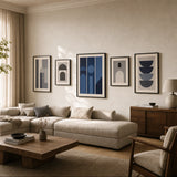All Navy Tonal Three Gallery Poster — Three-print all-navy tonal moody graduated dark set, wide room display, Atelier Poster
