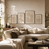 All Cream Tonal Three Gallery Poster — Three-print all-cream tonal serene graduated neutral set, wide room display, Atelier Poster