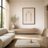 Architectural Arch Line Poster — Single-line Roman archway sketch in black on cream, wide room display, Atelier Poster