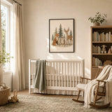 Forest Animals Trio Poster — Fox owl deer woodland animals in soft earth tones, wide room display, Atelier Poster