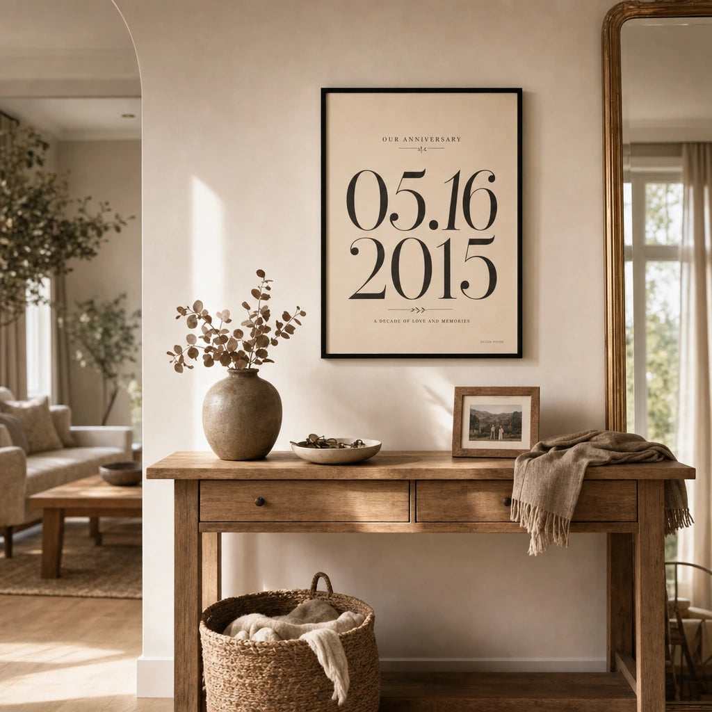 Anniversary Date Custom Poster — Personalized anniversary date elegant Playfair serif milestone, wide room display, Atelier Poster