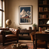 Swiss Alps Mountain Railway Poster — 1920s Swiss Alps with vintage red train on viaduct, wide room display, Atelier Poster
